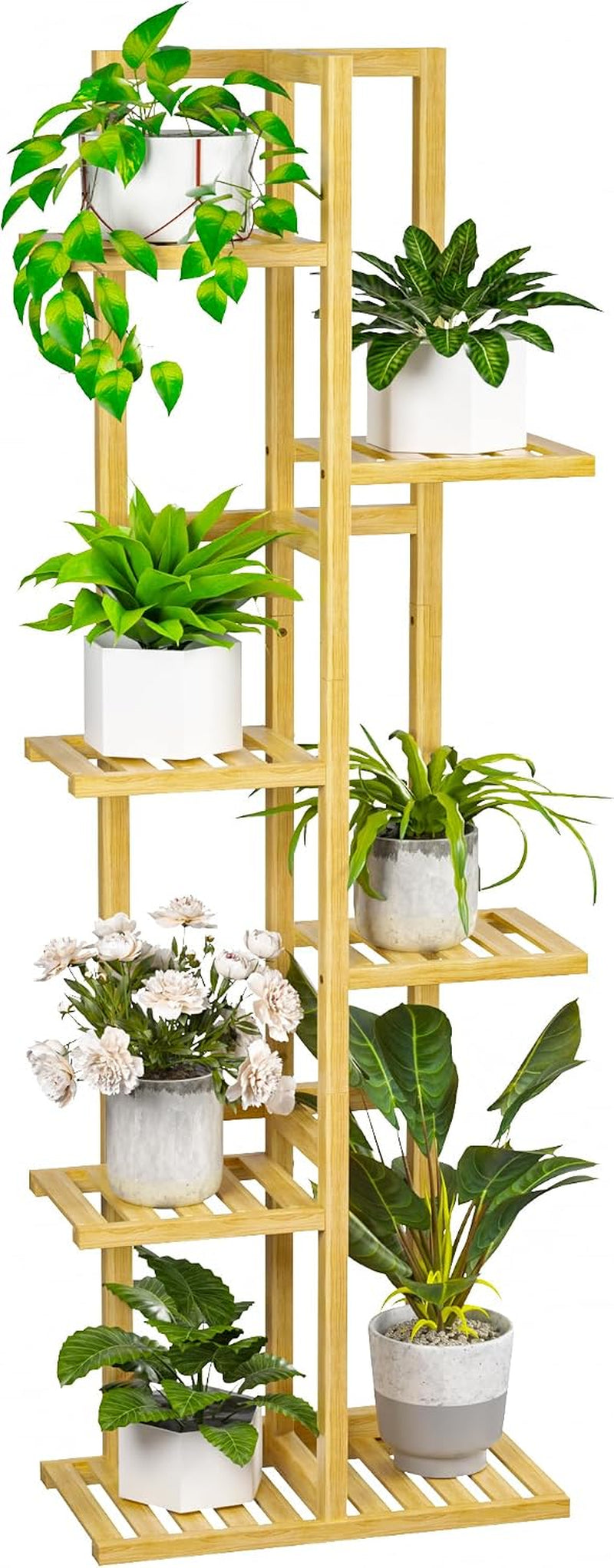 ROMGUAR CRAFT 6 Tier Bamboo Plant Stand Indoor, Tall Flower Holder, Natural