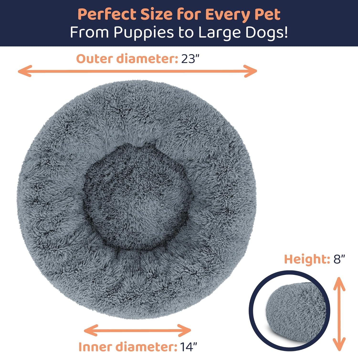 Donut Dog Bed - Premium Comfort for Anxiety Relief - Fluffy & Calming Design with Ultra-Plush Support | Cozy round Dog Bed with Super Soft Circle Style (Dark Grey, Small)