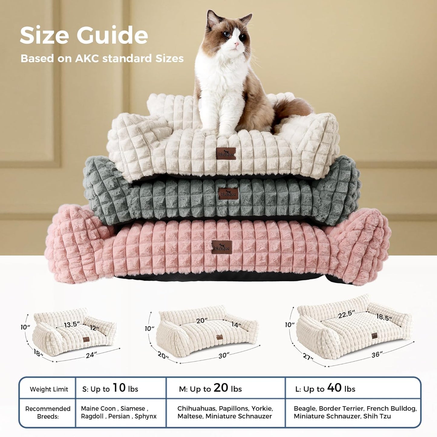 Cute Dog Beds for Small/Medium Dogs/Cats, Washable Dog Sofa Faux Rabbit Fur Pet Bed, Supportive Dog Couch with Removable Zipper Cover for Indoor Cats/Dog, 30 X 20 X10Inch, off White