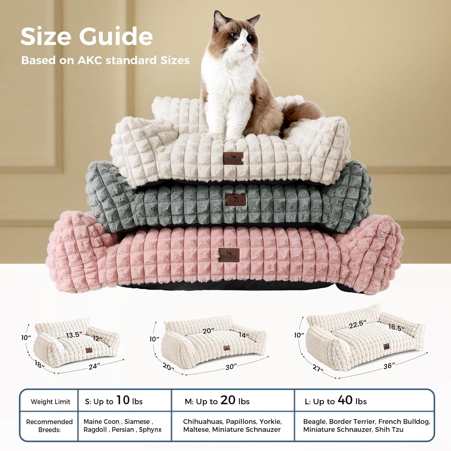 Cute Dog Beds for Small/Medium Dogs/Cats, Washable Dog Sofa Faux Rabbit Fur Pet Bed, Supportive Dog Couch with Removable Zipper Cover for Indoor Cats/Dog, 30 X 20 X10Inch, off White