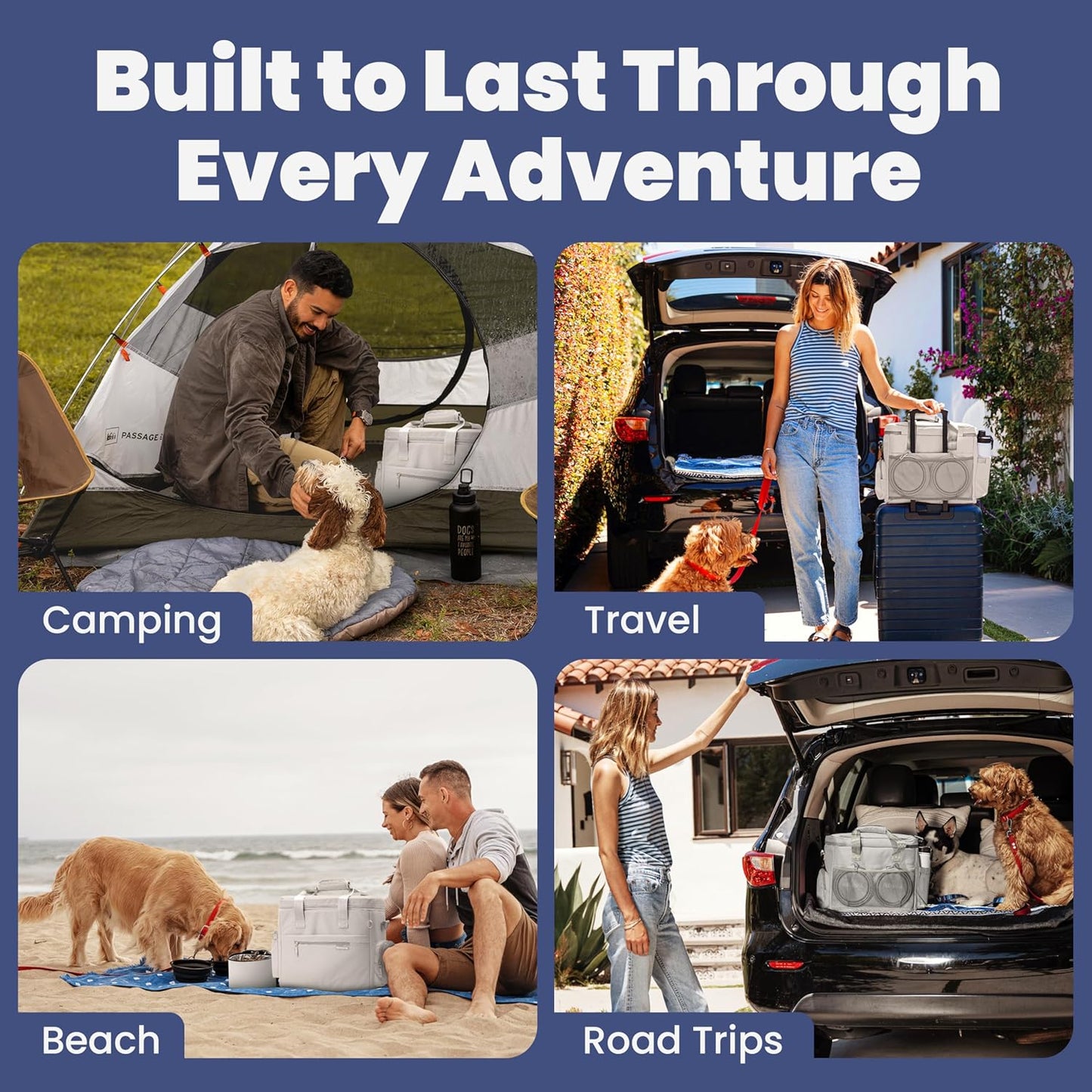 The Original Doggy Bag™ - Complete Dog Travel Bag for Supplies with 2 Bpa-Free Travel Dog Bowls & 2 Pet Food Containers - Traveling Kit for Road Trips, Camping, Weekend Away or Doggy Gift: Beige