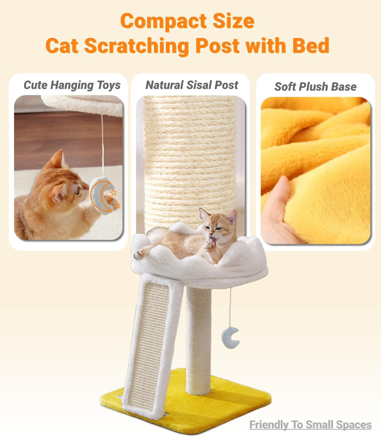 Happi N Pets Cat Tree, Cloud Cat Tower with Soft Bed, Cat Scratching Post & Pad with Larger Perch for Window Viewing, Small Cat Tree with Cute Toys, Bonus Catnip