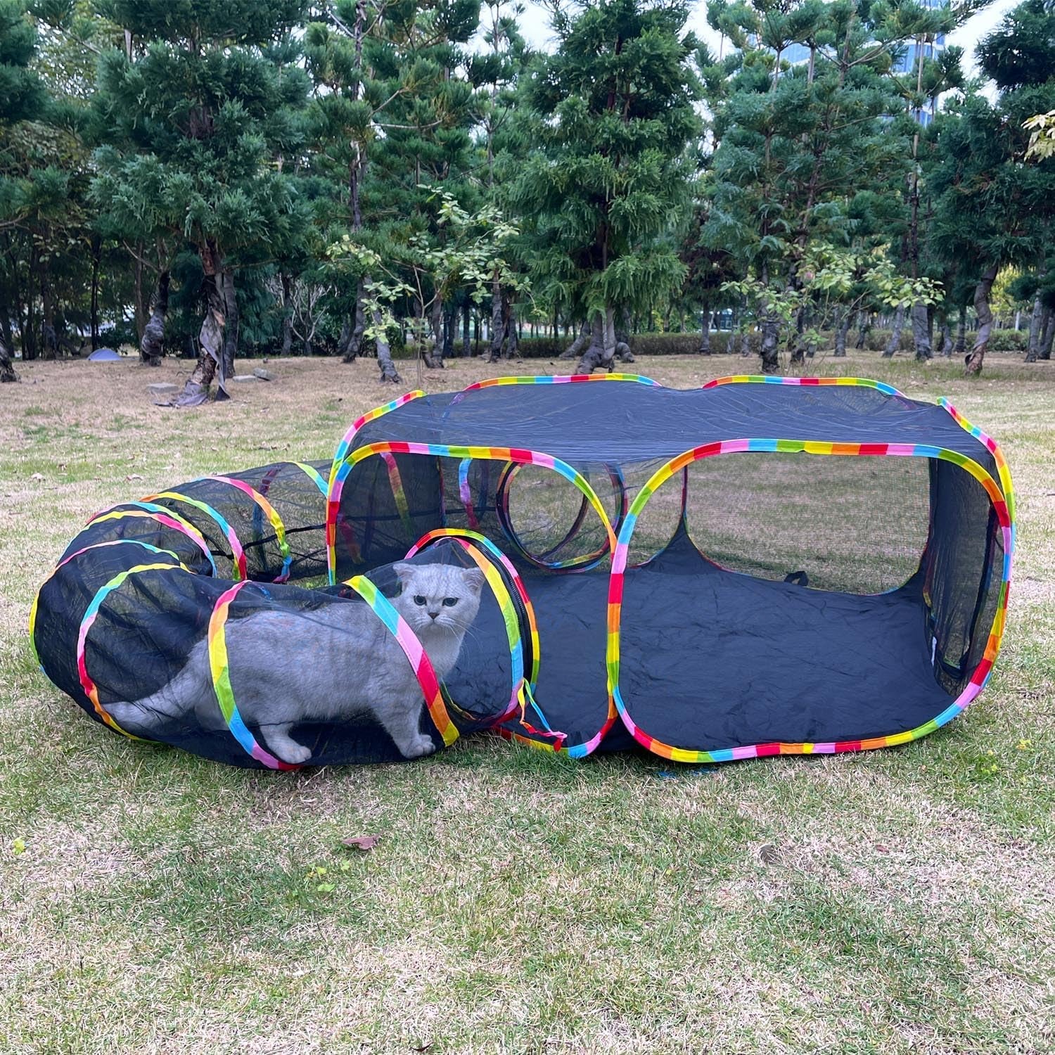Outdoor Cat Enclosures, Cat Playground Portable Catio Mesh Tent, outside Circle Playpen Tunnel for Kitty, Rabbit, Puppy and Small Animals