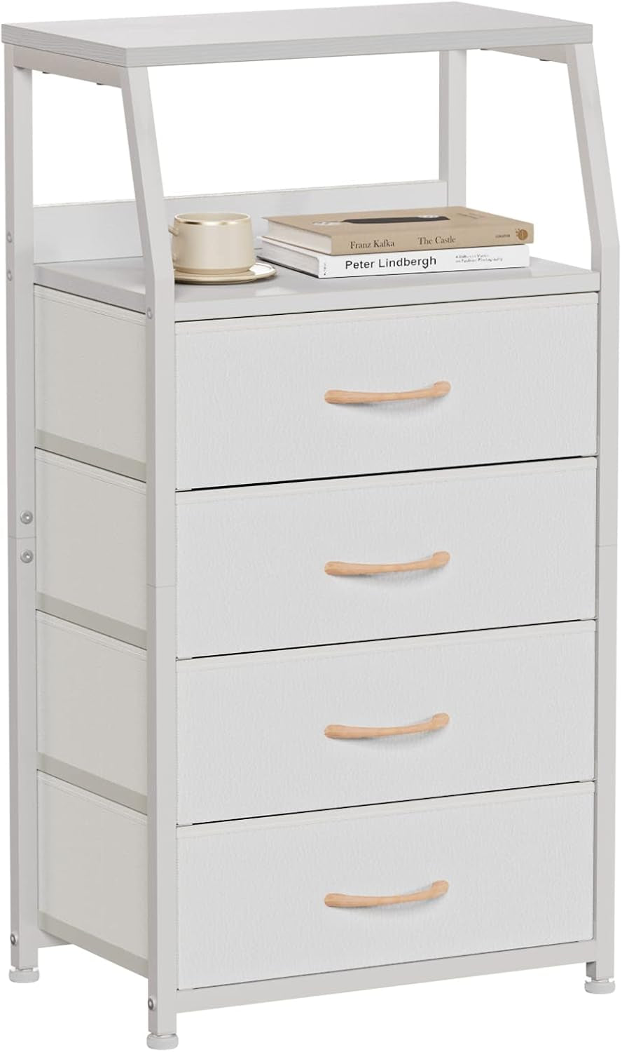 Furnulem Tall Nightstand with 4 Fabric Drawers, Small Dresser for Bedroom