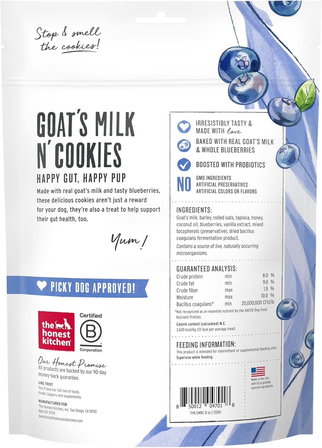 The Honest Kitchen Goat'S Milk N' Cookies: Slow Baked with Blueberries & Vanilla, 8 Oz Bag