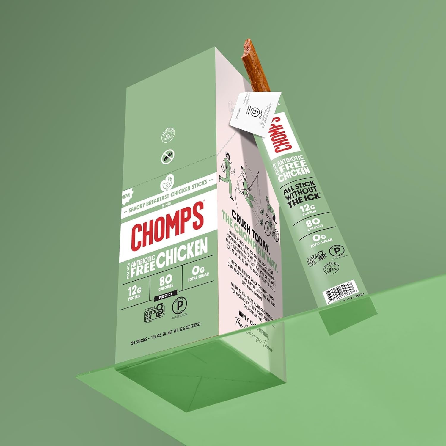 Chomps Savory Breakfast Chicken Jerky Meat Snack Sticks 10-Pack - Keto, Paleo, Low Carb, Whole30 Approved, 12G Lean Meat Protein, Gluten Free, Antibiotic Free, Zero Sugar Food