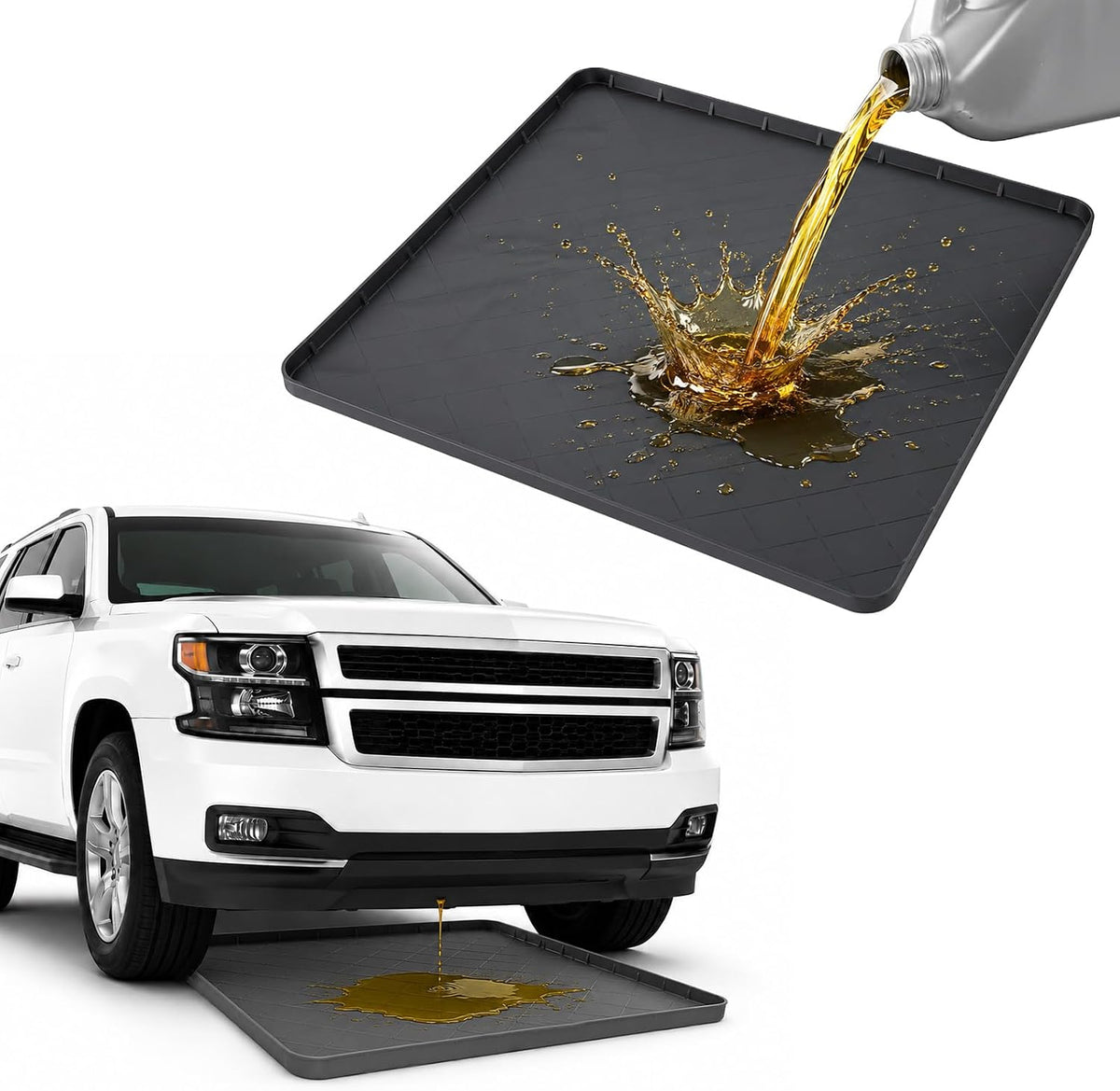 Oil Drip Pan for under Car, 32" X 31" Oil Spill Mat for Garage, Reusable Silicone Oil Drain Pan, Waterproof, Oil-Proof, Non-Slip under Car Mat, Protection for Garage Surfaces against Spills