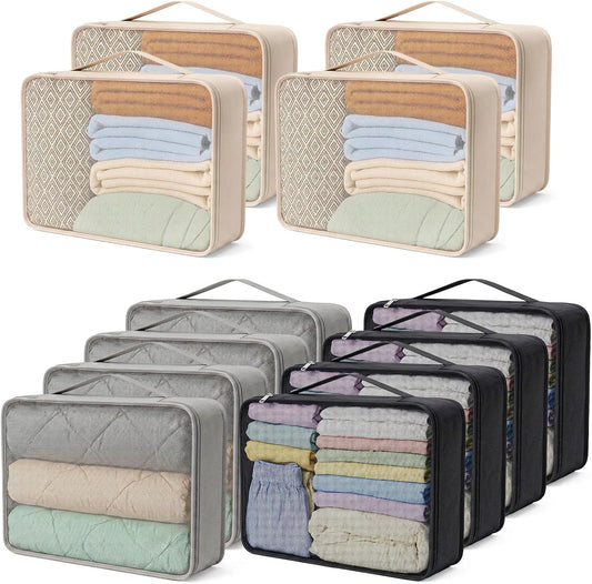 MAQUITA 12-Pack Large Travel Cubes for Packing, Luggage Organizer Set, Reusable Beige Gray Black Mesh Suitcase Packing Bags for Hiking Camping Business Trips (15.7 X 11.8 X 4.7 Inch)
