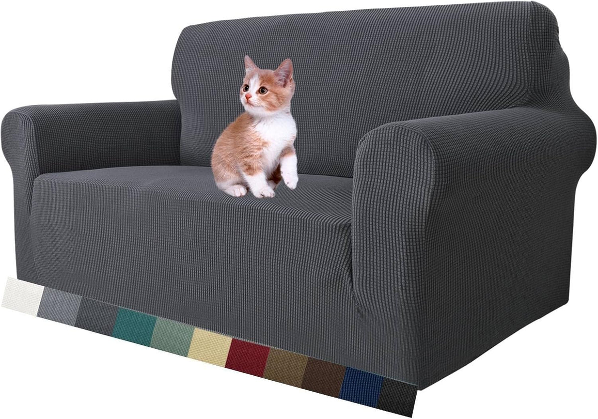 MAXIJIN Stretch Loveseat Sofa Slipcovers 1 Piece Love Seat Couch Covers for 2 Cushion Couch Non Slip Sofa Cover Washable Dog Cat Proof Furniture Protector Pet Friendly (Loveseat, Gray)