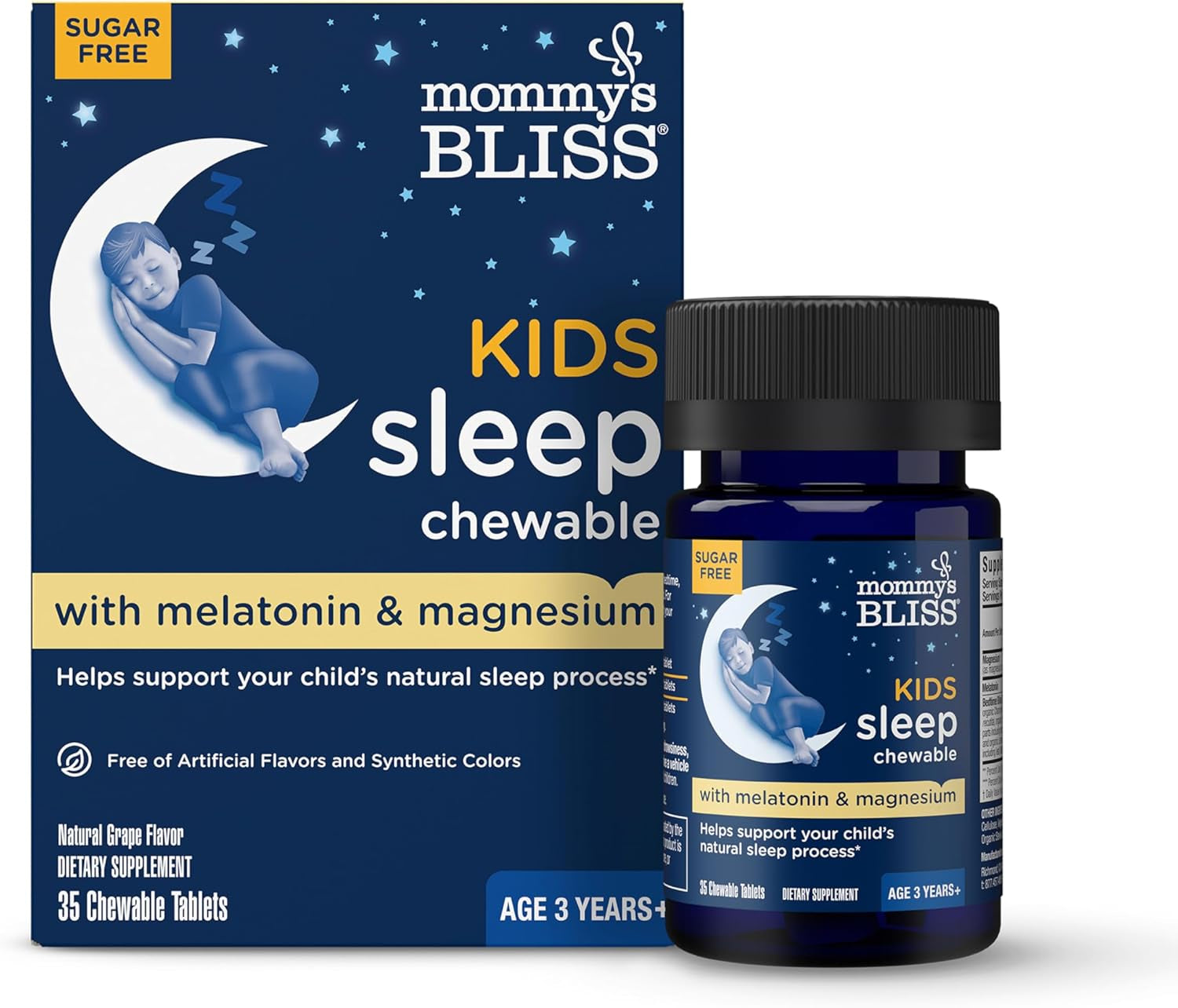 Mommy'S Bliss Kids Sleep Chewable Tablets, Melatonin, Magnesium & Calming Herbs, Grape Flavor, Sugar Free Kids Melatonin, Age 3+ (35 Servings), 35 Count (Pack of 1)