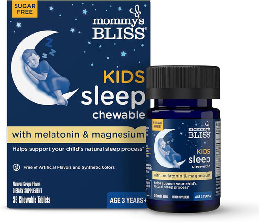 Mommy'S Bliss Kids Sleep Chewable Tablets, Melatonin, Magnesium & Calming Herbs, Grape Flavor, Sugar Free Kids Melatonin, Age 3+ (35 Servings), 35 Count (Pack of 1)