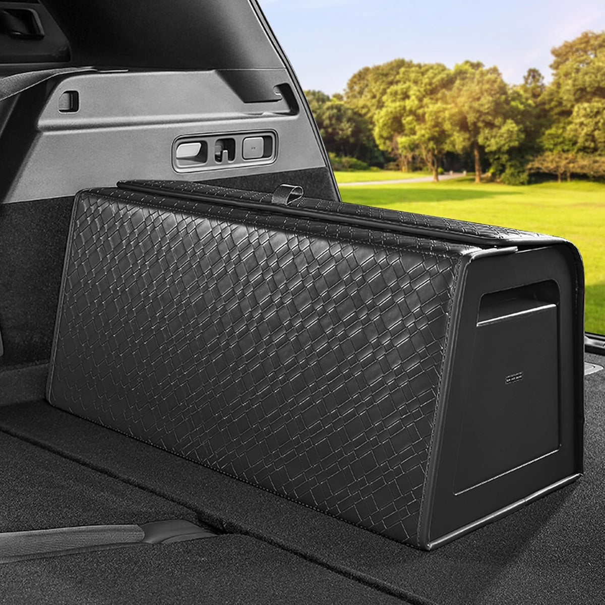 Trunk Organizer for Suv,Car Storage Organizer,Lid Box,Pu Leather & PP Honeycomb Board,Fixed with Screws Extremely Sturdy,Collapsible and Adjustable(Reinforced: 25.6"L×13"W×12.4"H, 60Lbs,4K In³)