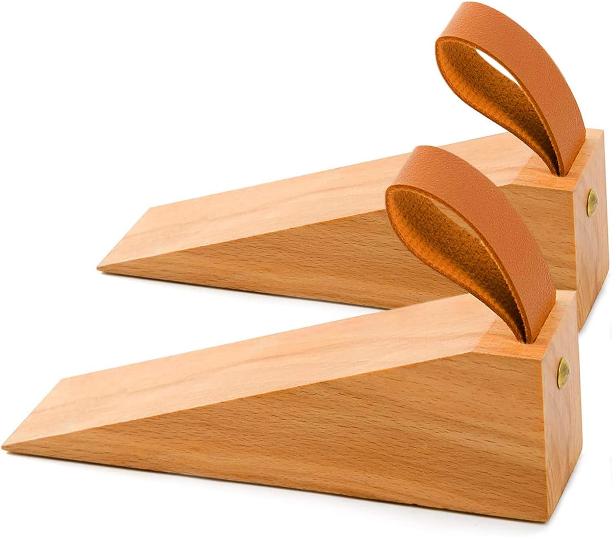 Large Wood Door Stopper, Solid Wooden Non-Slip Door Wedge, Sturdy and Durable Door Stop Wedges, Fit for Door Bottom Seam (0.2" - 2") Large 2 Pack