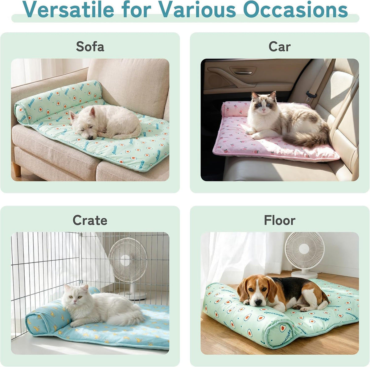 PUMYPOREITY Cooling Dog Bed, Pet Cooling Mat with Pillow, Ice Silk Cooling Dog Blanket, Self Cooling Pad for Cat,Dog, Washable Summer Pet Mat for Kennel, Crates, Sofa, Floor, Green, S