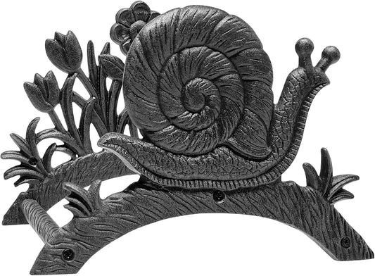 Cast Iron Garden Hose Holder Wall Mount, Rustic Heavy Duty Water Hose Hanger Storage Rack, Decorative Vintage Hose Reel Organizer for outside Garden Yard Patio, Snail and Floral Design