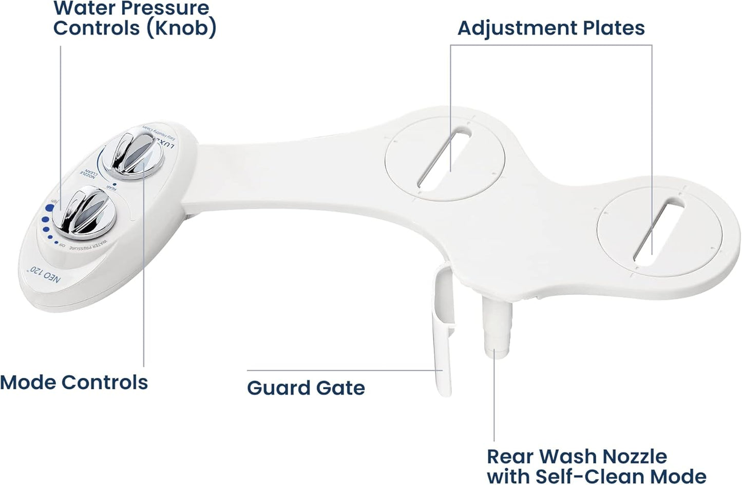 LUXE Bidet NEO 120 - Bidet Attachment for Toilet Seat, White | Non-Electric, Single Nozzle, Self-Cleaning, Adjustable Water Pressure, Rear Wash
