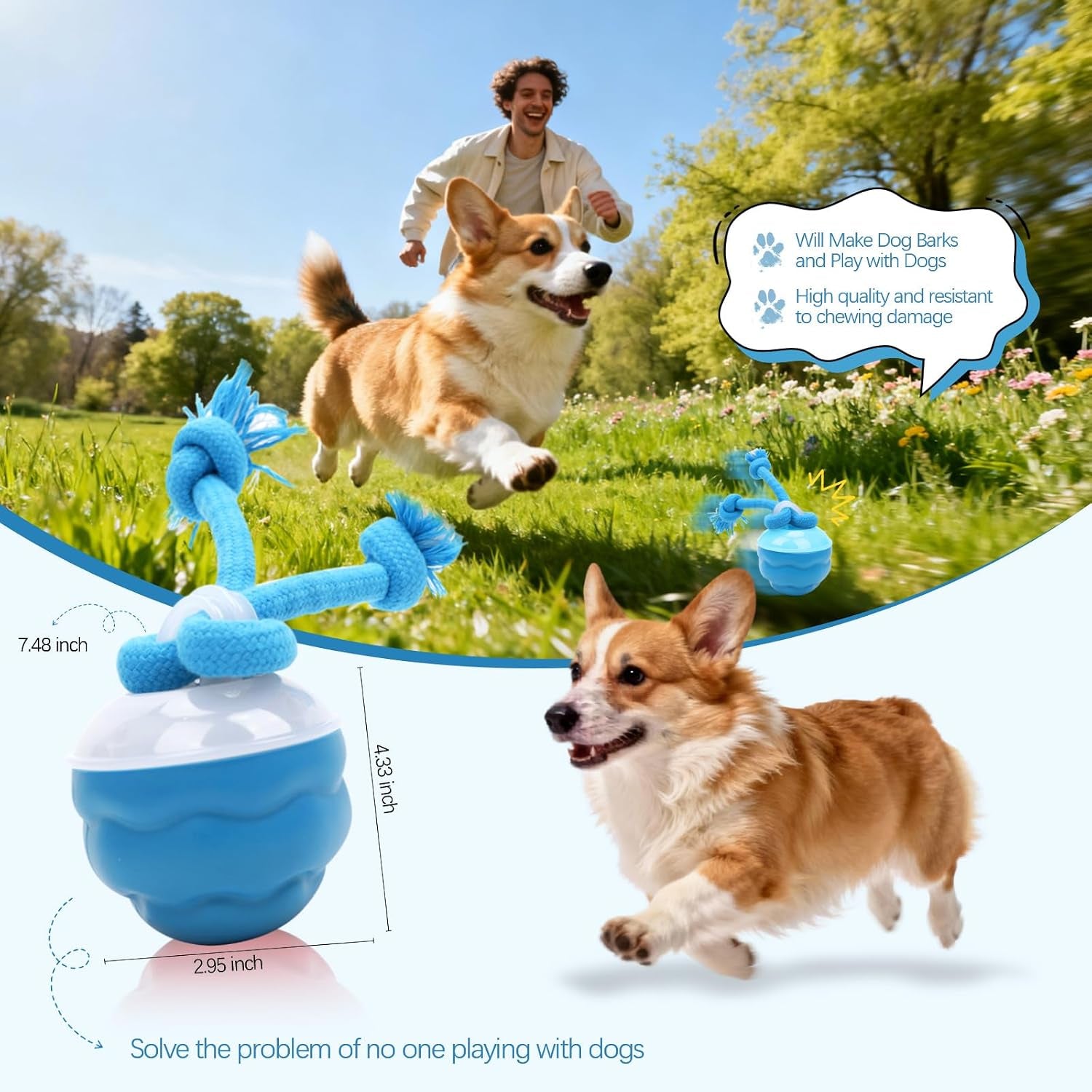 Goosheep 2026 New Interactive Dog Toys, Automatic Moving Dog Ball for Medium/Large Dogs, Interactive Smart Rolling Dogs Toy Ball with Light up to Keep Them Busy(Blue)