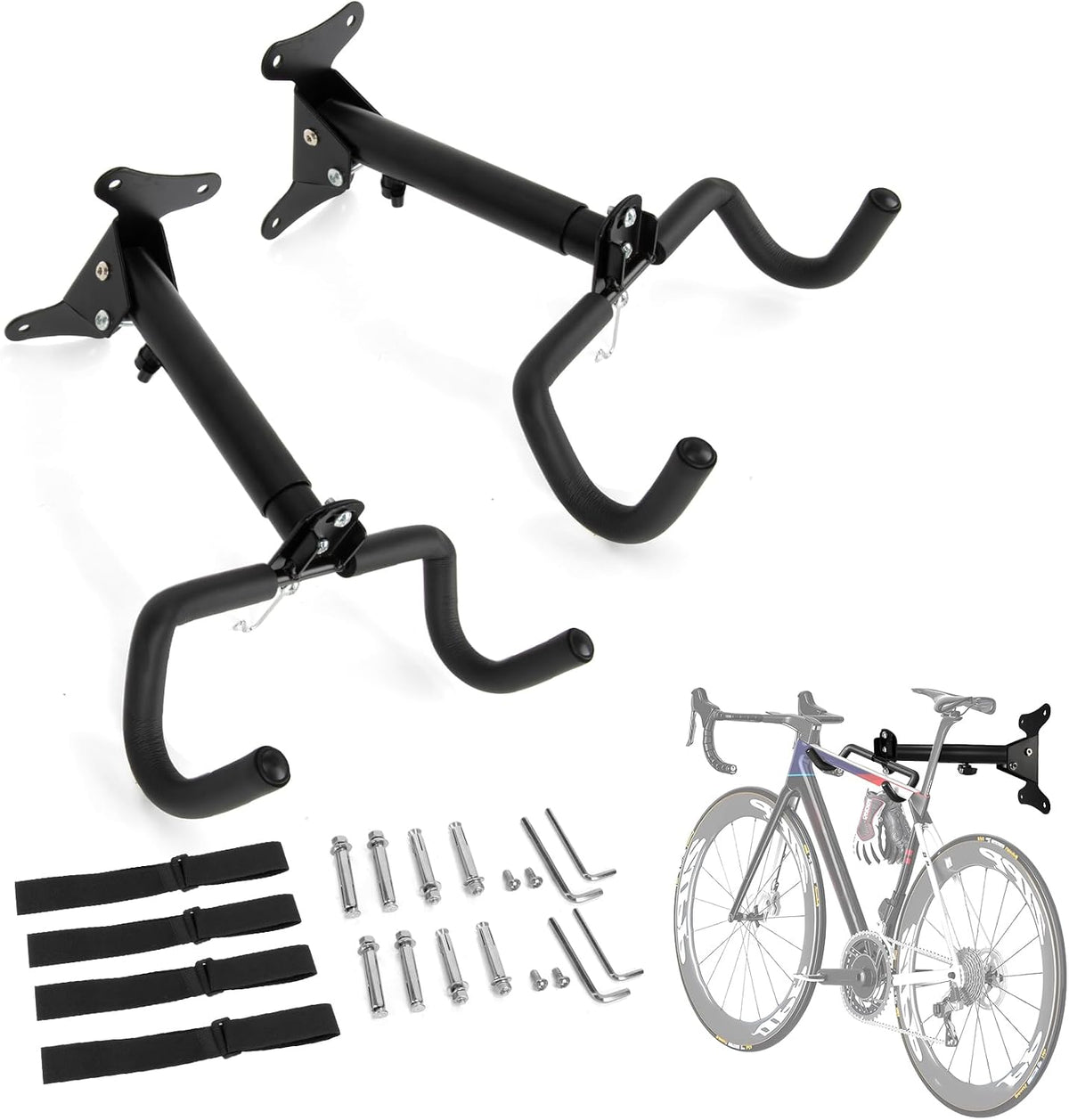2Pcs Bike Wall Mount Hanger Adjustable Horizontal Rack for Garage Storage