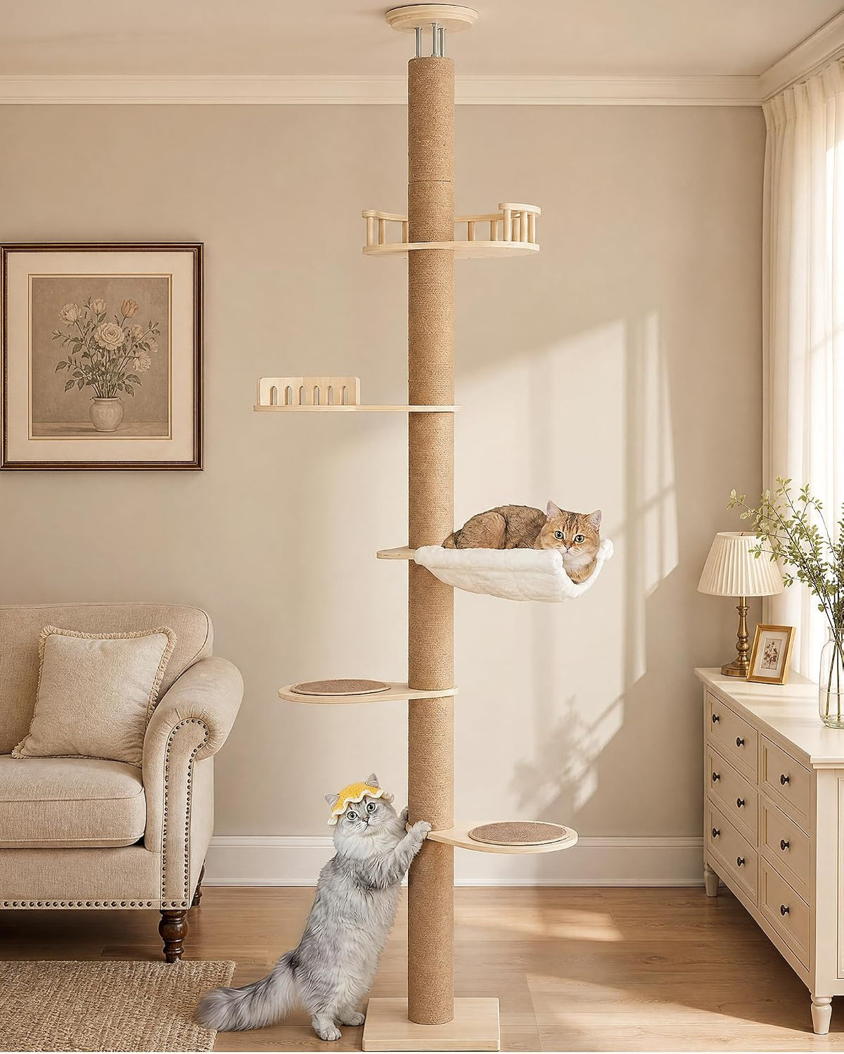 Aechonow 9.8Ft Floor to Ceiling Cat Tree for Large Cats, 5-Tier Cat Tower
