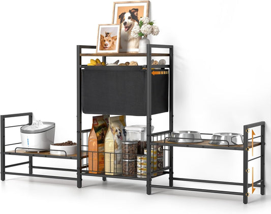 Lomivra Dog Feeding Station with 2 Elevated Bowl Stands & Large Storage