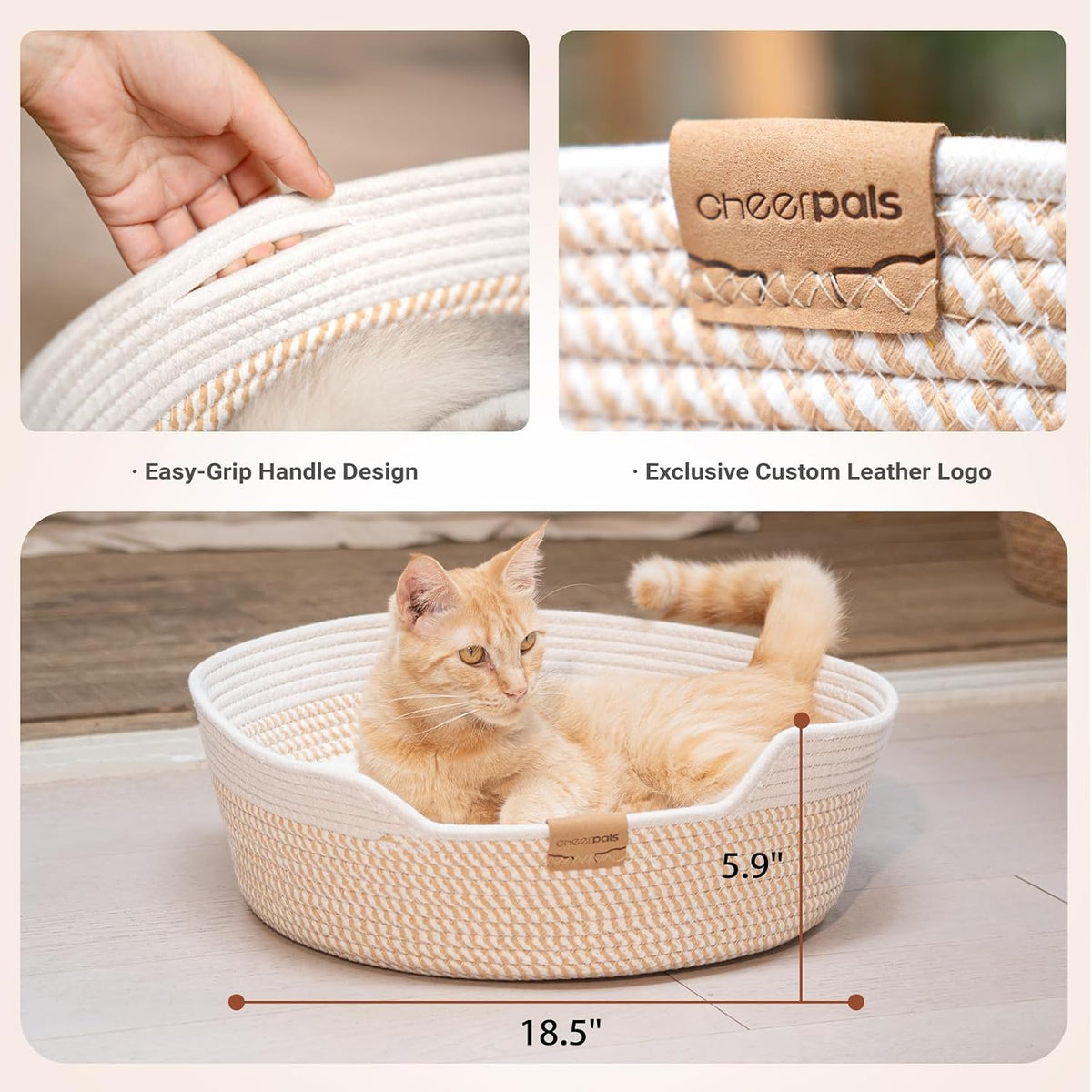CHEERHOME PETS Handwoven Cat Basket Bed Cooling for Indoor Cat with Cushion