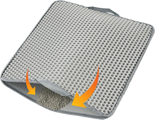 SETVSON Cat Litter Mat, Small Double Layer Cat Mat for Litter Box, Honeycomb Trapping Pad, Waterproof Urine Proof, Easy Clean, Non Slip for Floor, Apartment, Living Room,19.1 X 16.9 X 0.59 Inch, Gray