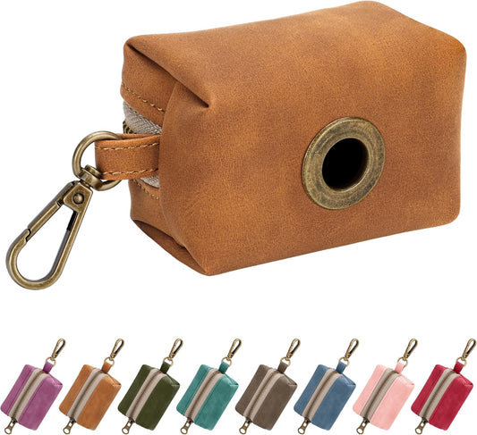Didog Dog Poop Bag Holder for Leash, Stylish PU Leather, Light Brown