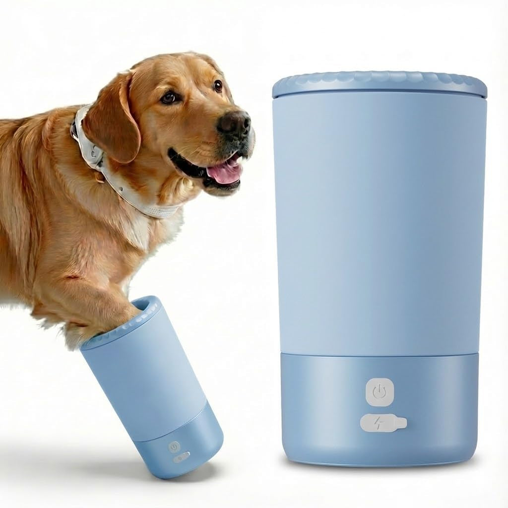 Professional Pet Paw Cleaner Cup & Electric Dog Paw Washer Waterproof – Mud-Buster Style Cleaner for Small, Medium & Large Dogs & Cats – Automatic & Manual Dog Foot Cleaner Cup for Muddy Paws (Blue)