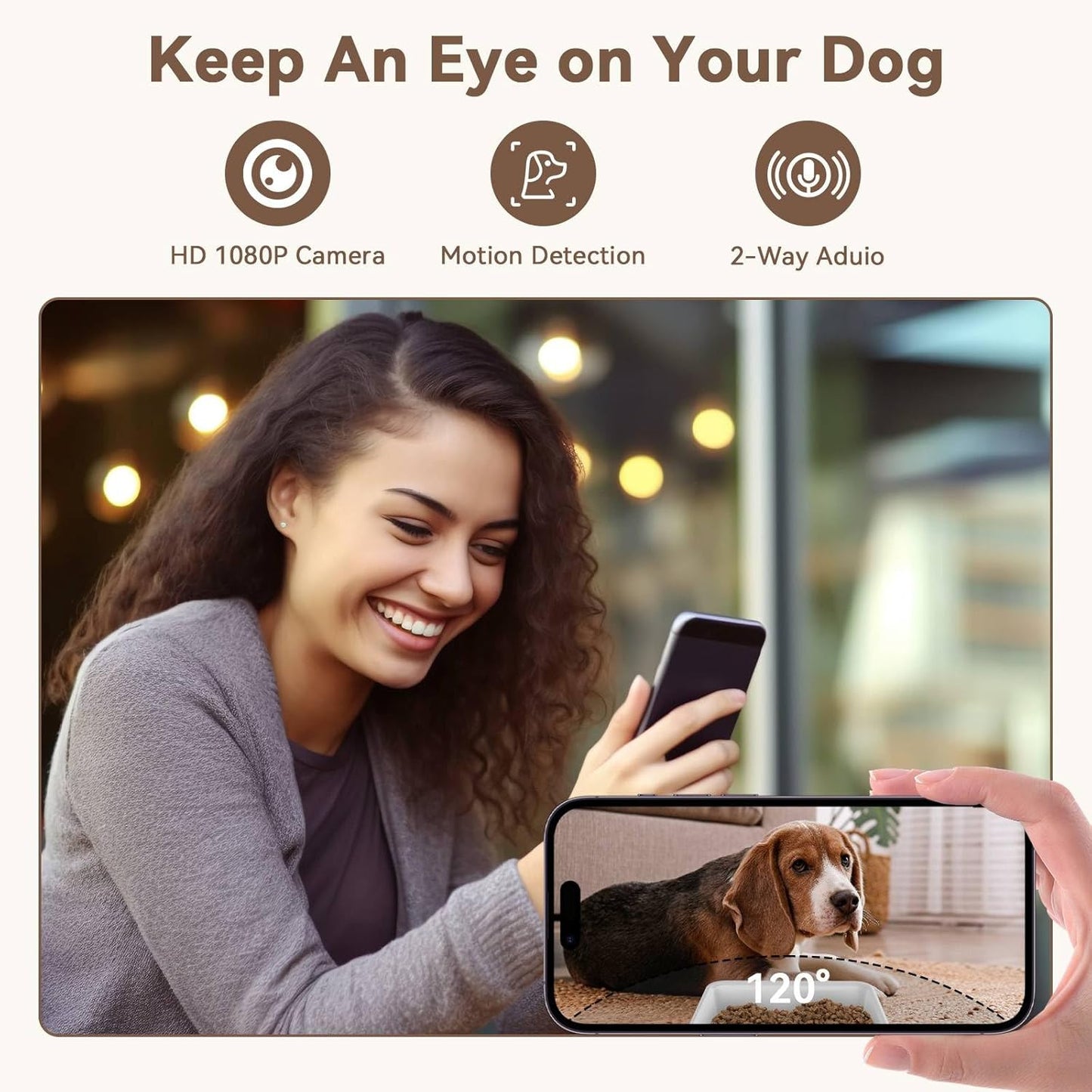 UTCG Automatic Dog Feeder with Camera: 8L/33 Cups 5G Wifi Timed Food Dispenser for Medium Dogs - 1080P HD Night Vision Video Recording 2-Way Audio APP Control
