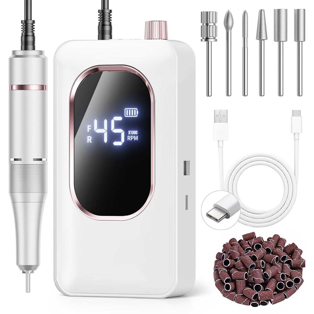 Hoxida Professional Nail Drill 45000Rpm,Electric Nail File with LCD Display
