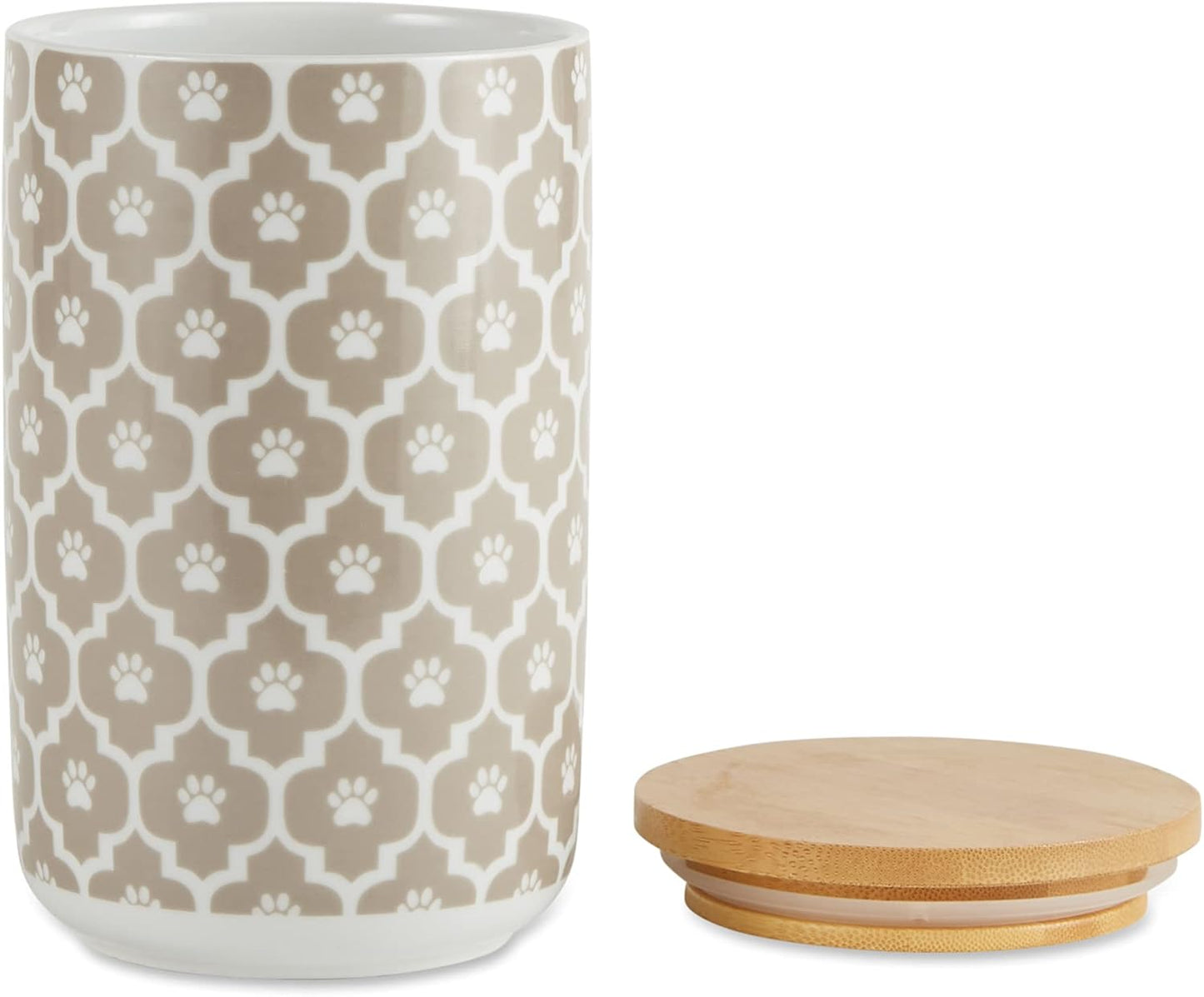 Bone Dry Lattice Collection Pet Bowl & Canister, Treat Canister, 4X6.5 Inches, Stone (Pack of 6)