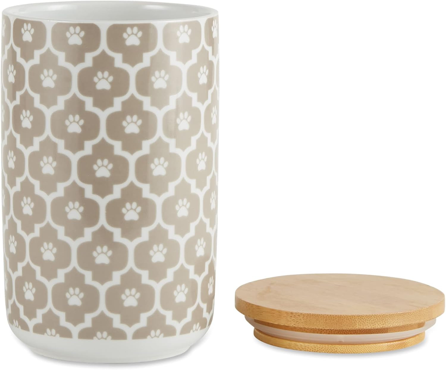Bone Dry Lattice Collection Pet Bowl & Canister, Treat Canister, 4X6.5 Inches, Stone (Pack of 6)