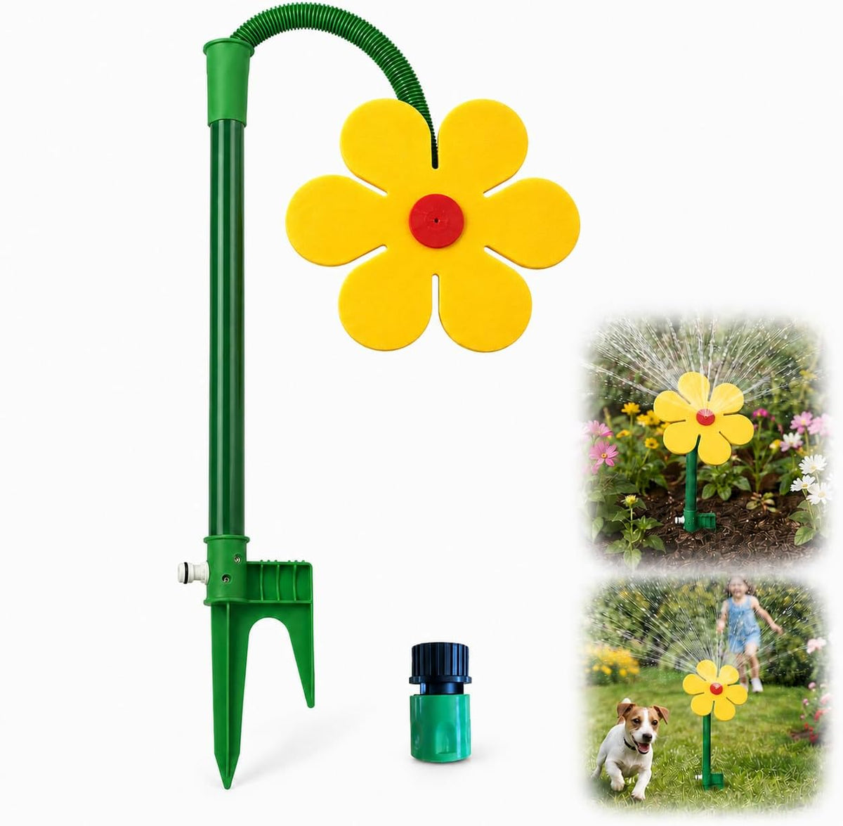Dog Sprinkler, Flower Sprinkler Dancing Flower Water Sprinkler with Flexible Swinging Hose, Outdoor Water Toy for Dogs Kids, Backyard Lawn Garden, Fits Standard US Garden Hose (Yellow)