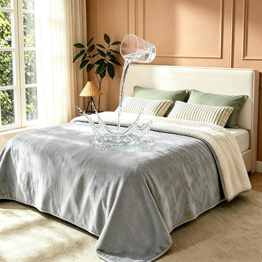 Gogobunny Waterproof Blanket for Bed Couch, Sherpa Fleece Throw, 50X60