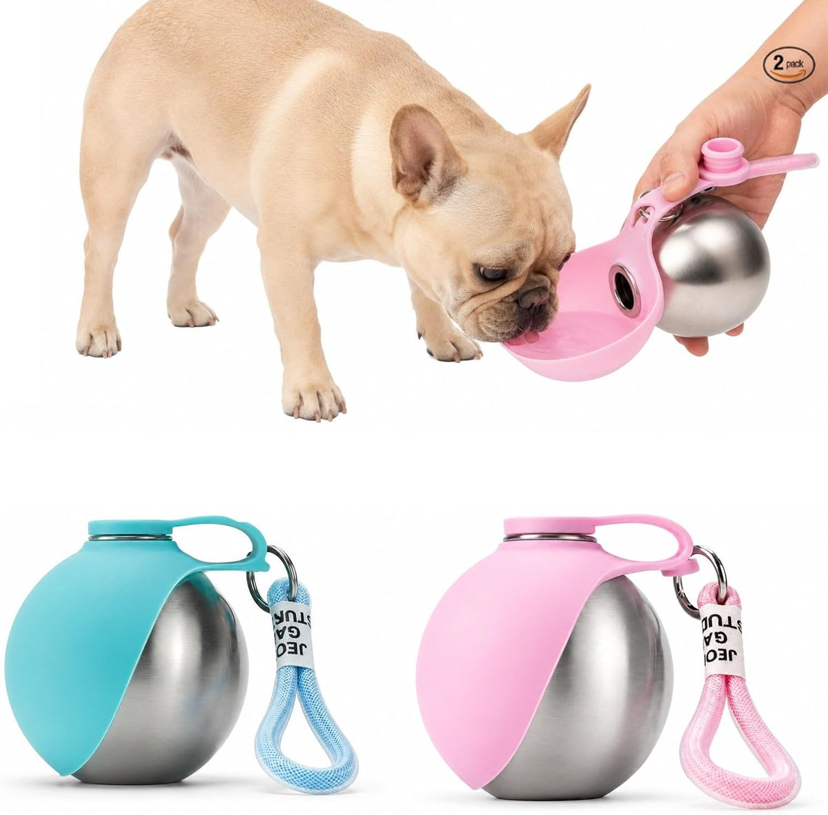 2 Pcs Portable Dog Water Bottle, 10Oz Stainless Steel Puppy Water Tumbler