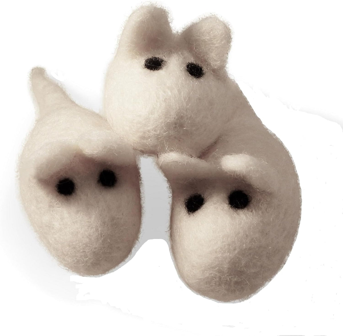 Cat Mouse Toys, 3 Felted Wool, White