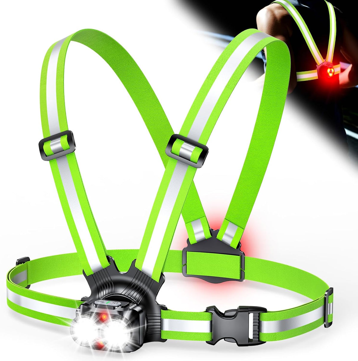 ISEYOU 800LM Running Lights for Runners, 6+2 Modes Running Light with Rear Light, IPX5 Waterproof, 45° Adjustable Tilt Rechargeable 360° Reflective Running Gear for Cycling/Jogging, 4-25Hrs Runtime