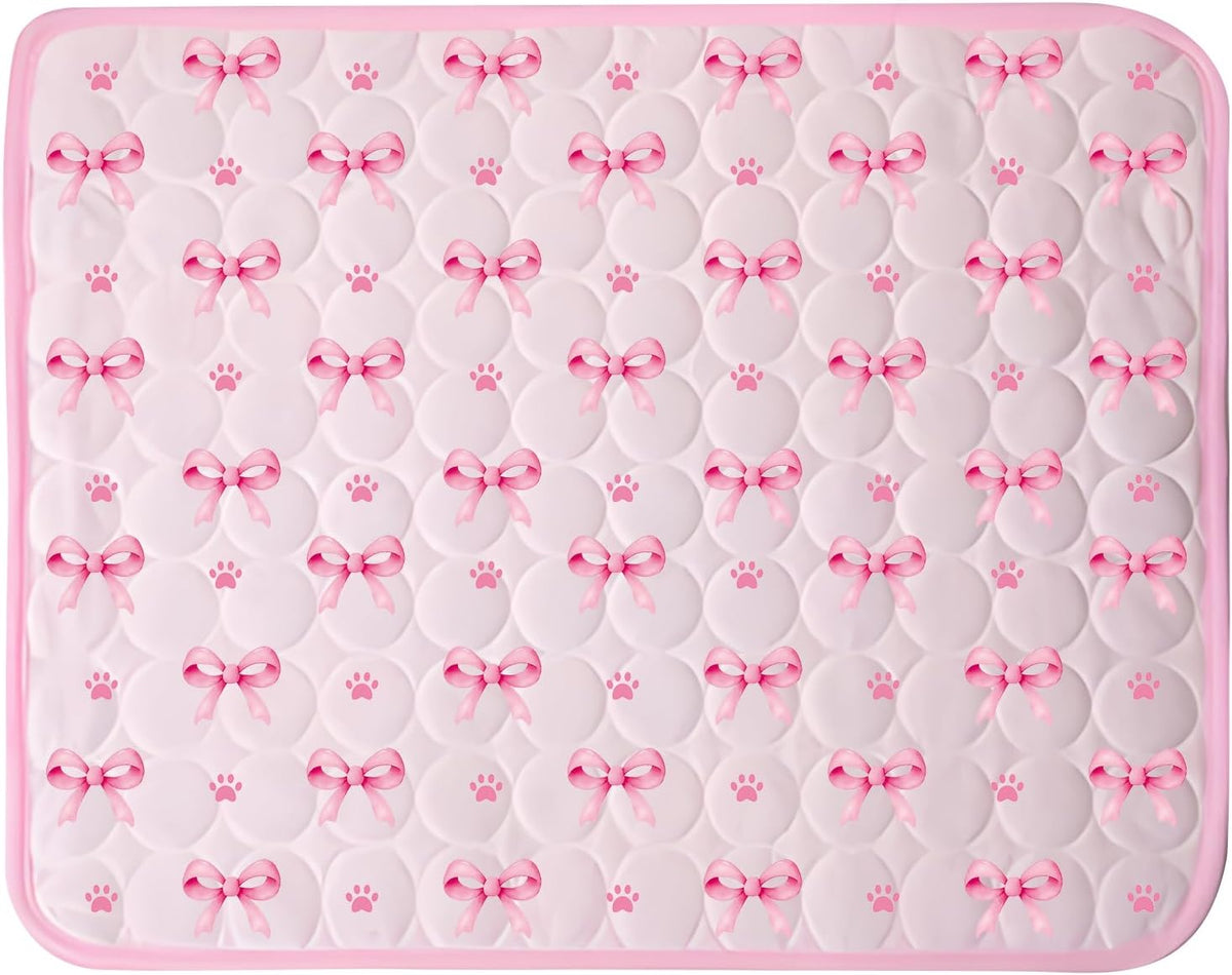 Pink Bow Cooling Mat 30 * 40 Inch, Large Self-Cooling Mat for Dogs & Cats, Summer Pet Mat with Arctic Pattern, Portable Polyester Gifts for Hot Weather