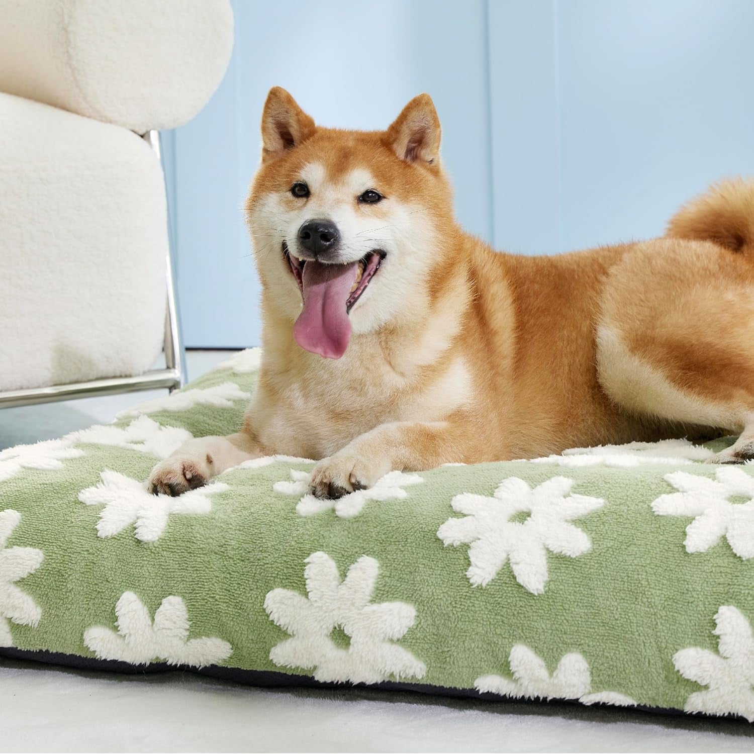 LE SURE Dog Beds Large Sized-Thick Shredded Chopped Foam Pet Bed Indoor as Bed Gift with Removable Cover, Cute Modern Fuzzy Plush & anti Slip Bottom, Green