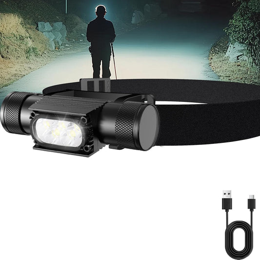 LED Rechargeable Headlamp-1600 LM Hidden USB C Charging Headlight,Waterproof Head Lamp with 2600Mah Battery,Lightweight with Multiple Modes Perfect for Dog Walking, Camping, Hiking & Hard Hats