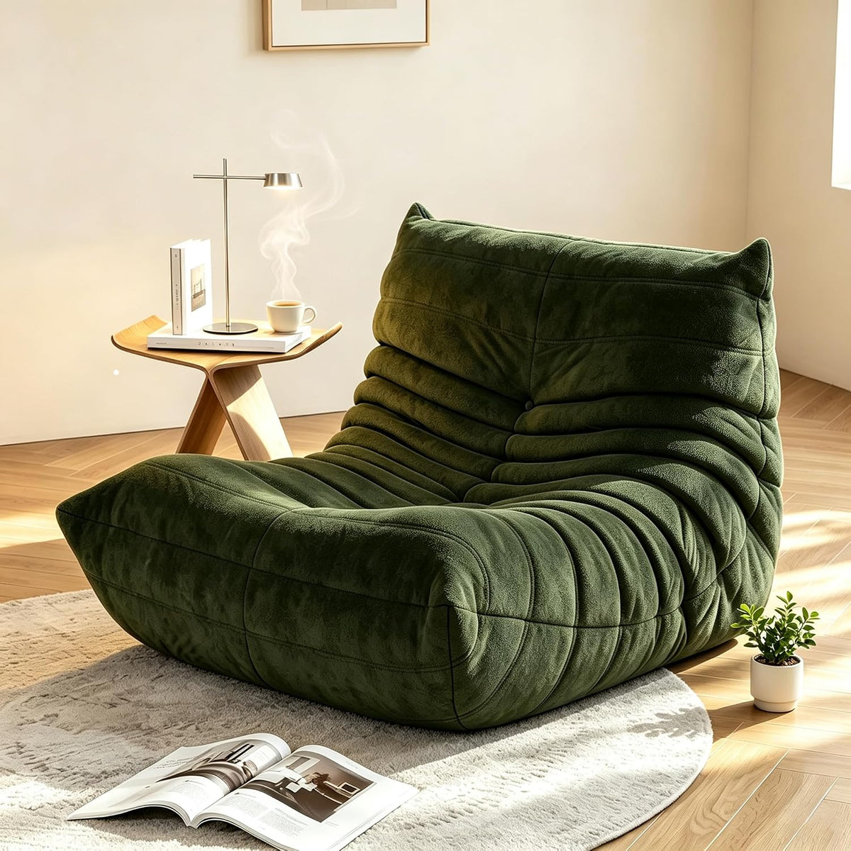 YVDNHP Bean Bag Chair for Adults, L-Shaped Memory Foam Togo Lounger Green