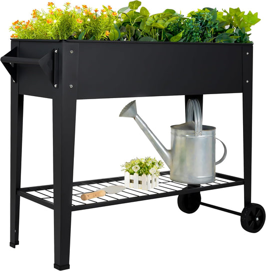LEETOLLA 32-Inch Elevated Raised Garden Bed with Wheels and Storage Shelf