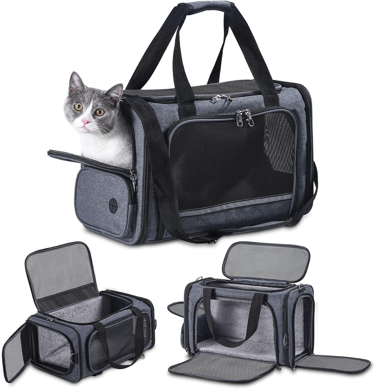 Cat Carrier Pet Travel Carrier by Airplane Approved under Seat, TSA Airline Approved Soft-Sided Dogs Carrier Bag for Cat,Dogs,17.5 X 8.5 X 11 Inches,Grey