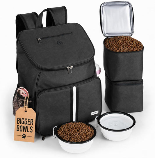 Dog Travel Backpack with 2 Large Bowls and Food Containers