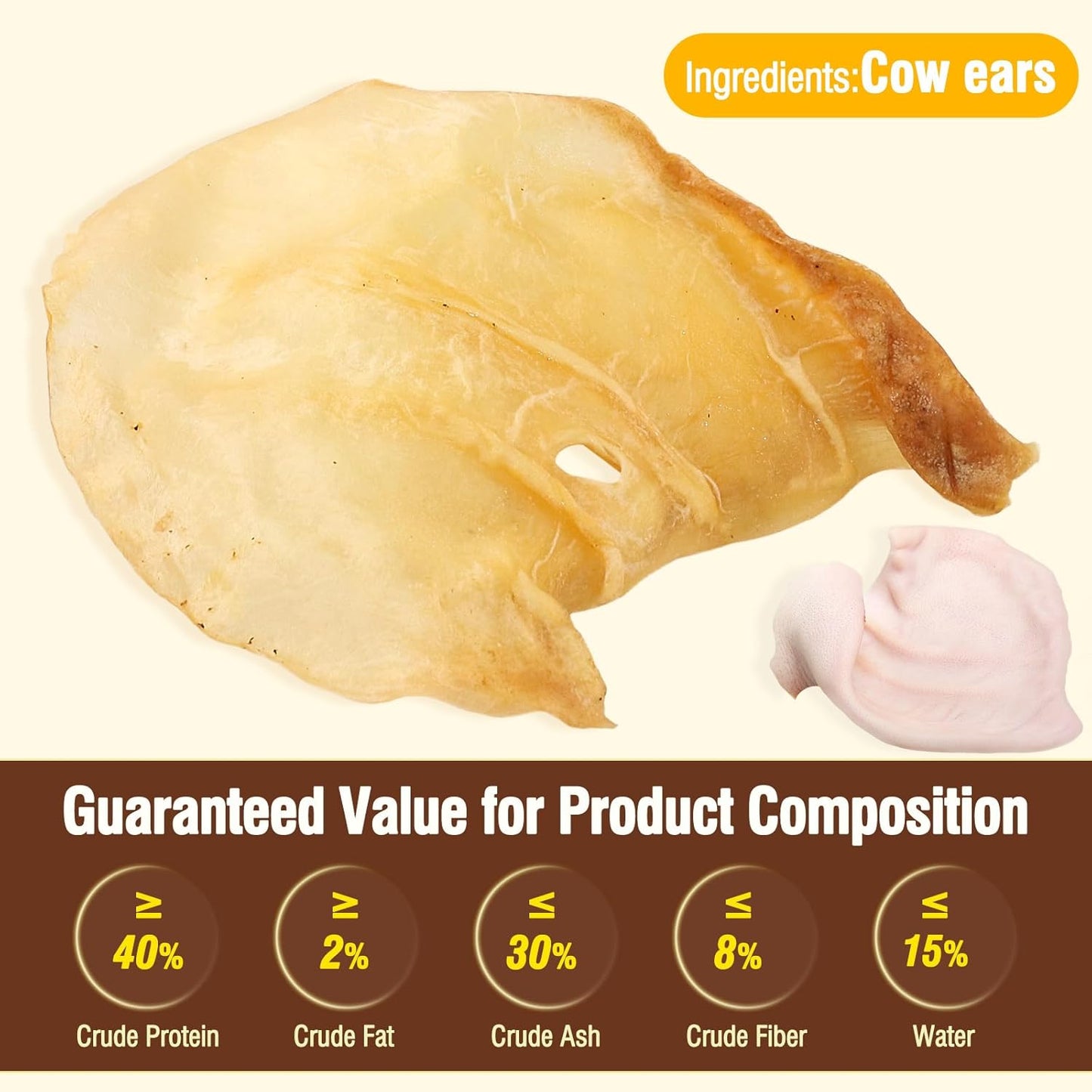 100% Natural Real Cow Ears for Dogs - Single Ingredient Dental Chew, Long-Lasting Treats for All Breeds (Small/Medium/Large) | High Protein, Easily Digestible (3.9 OZ)
