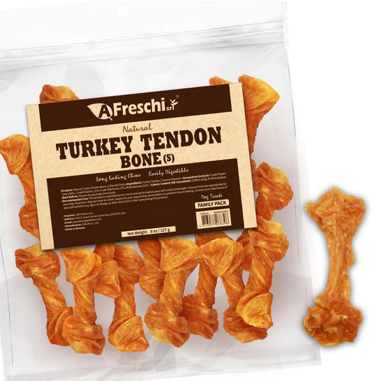 A Freschi Srl Turkey Tendons for Dogs, Usa-Sourced Human Grade, Rawhide-Free Long-Lasting Puppy Chews, All Natural Hypoallergenic Dog Treats for Small Breeds, Bone (S), 8 Oz Pack