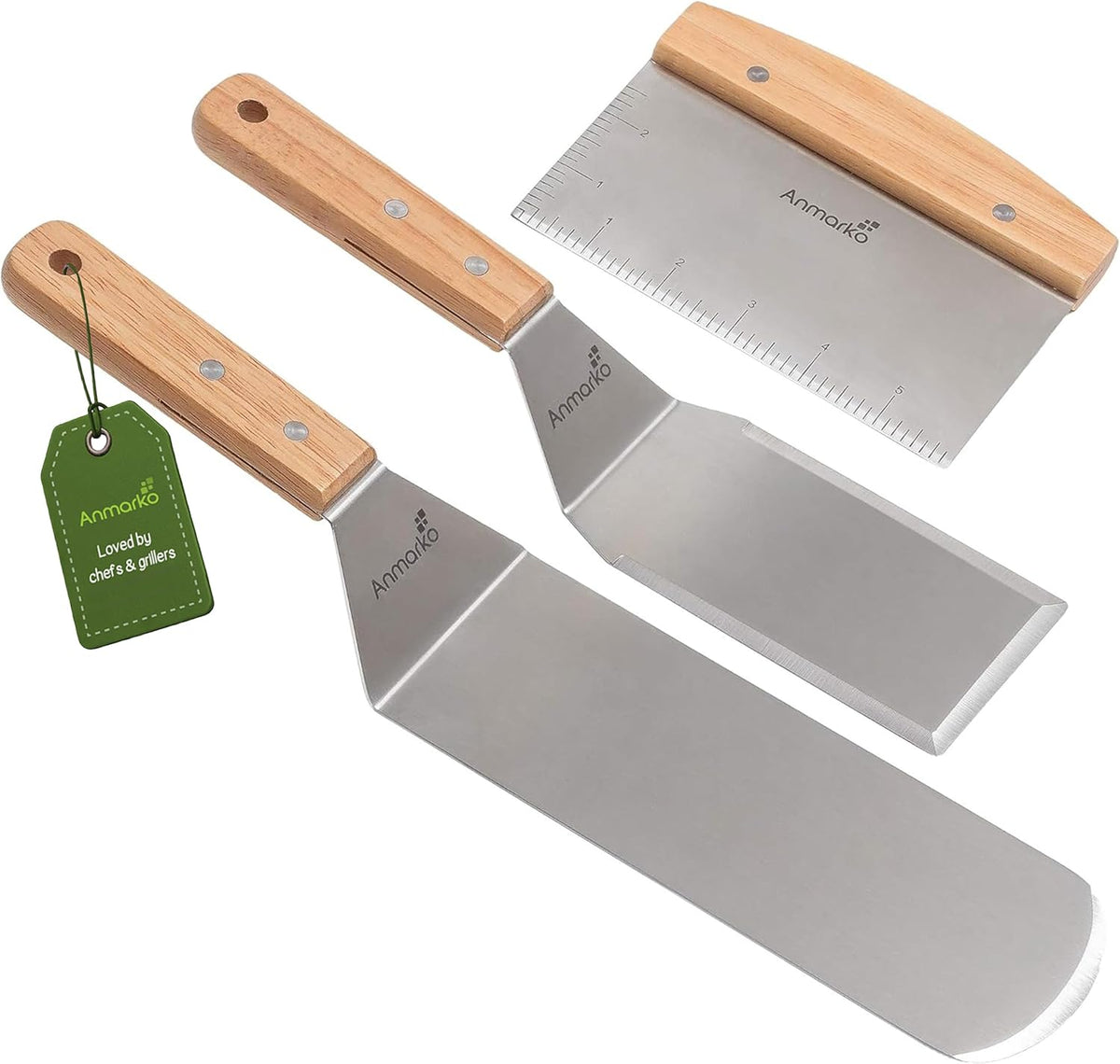 Professional Griddle Spatula Set - Stainless Steel Metal Spatula and Griddle Scraper - Heavy Duty Commercial Grade