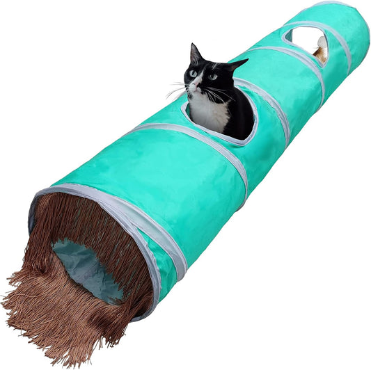 Cat Tunnel for Indoor Cat Collapsible Cat Play Tube with Play Ball and Fringe, Interactive Pet Crinkle Tunnel for Kittens, Length 47 Inch, Diameter 9.7 Inch