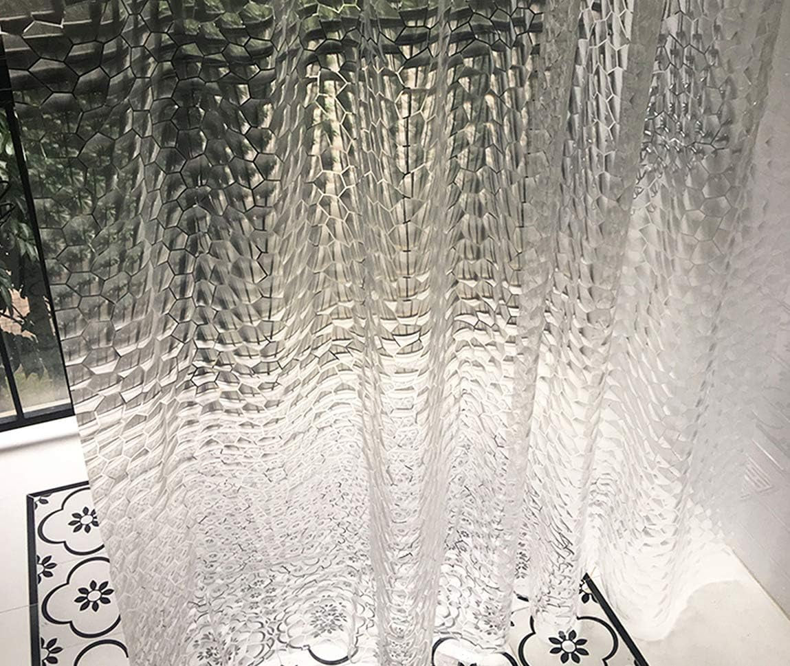 3D Textured EVA Clear Shower Curtain Liner with Hooks, 72 X 72 Inch