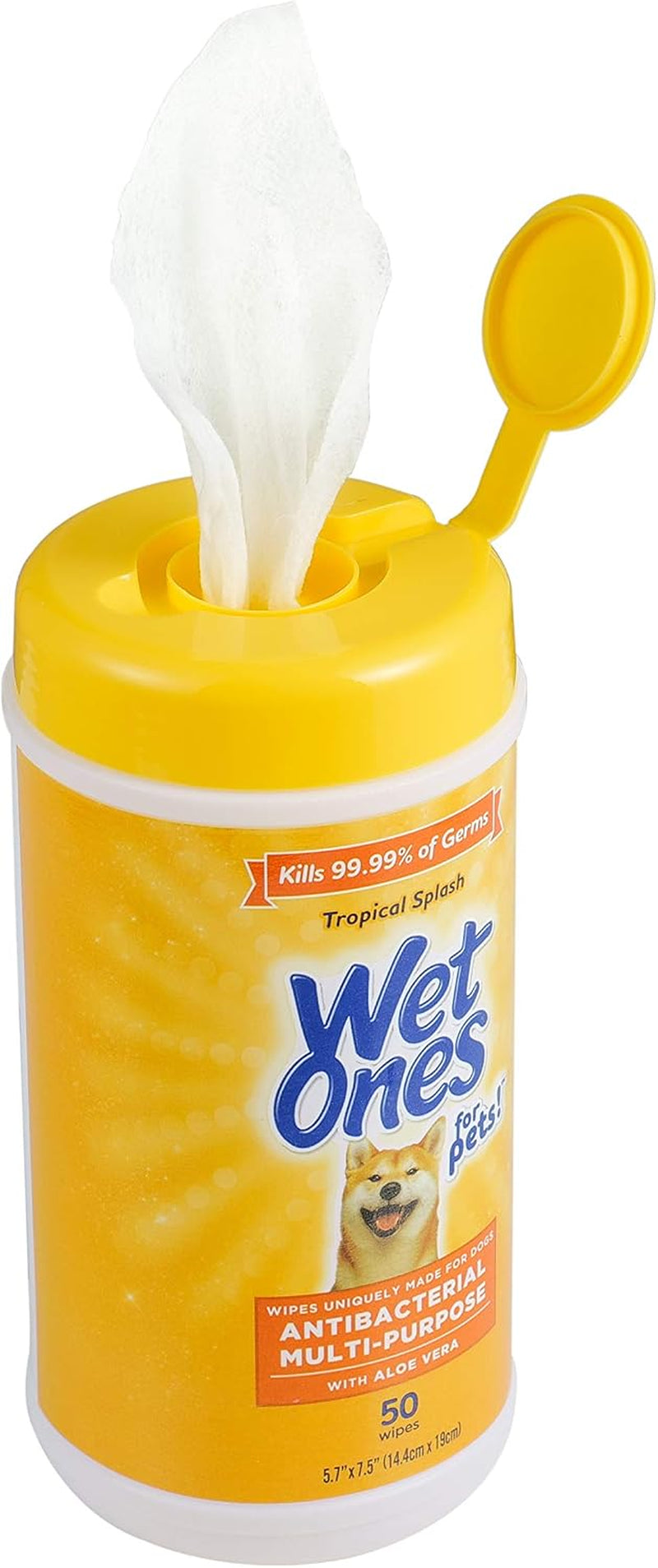 Wet Ones for Pets Antibacterial Dog Wipes, Multi-Purpose Grooming Wipes with Aloe Vera for Paws, Face & Body, Easy Cleanups between Baths, Tropical Splash Scent, 5.7 in X 7.5 In, 50 Count - 3 Pack